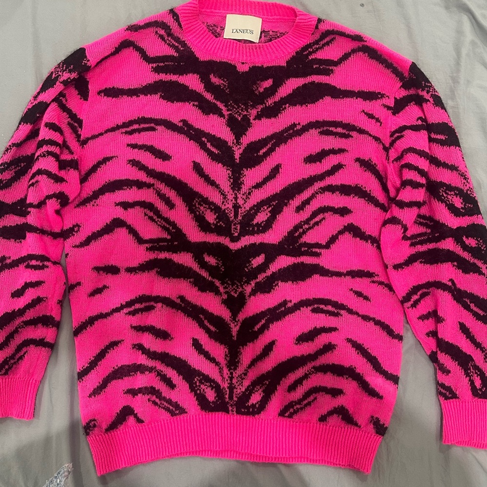 Laneus Vibrant Pink Zebra Patterned Sweater sz Large
